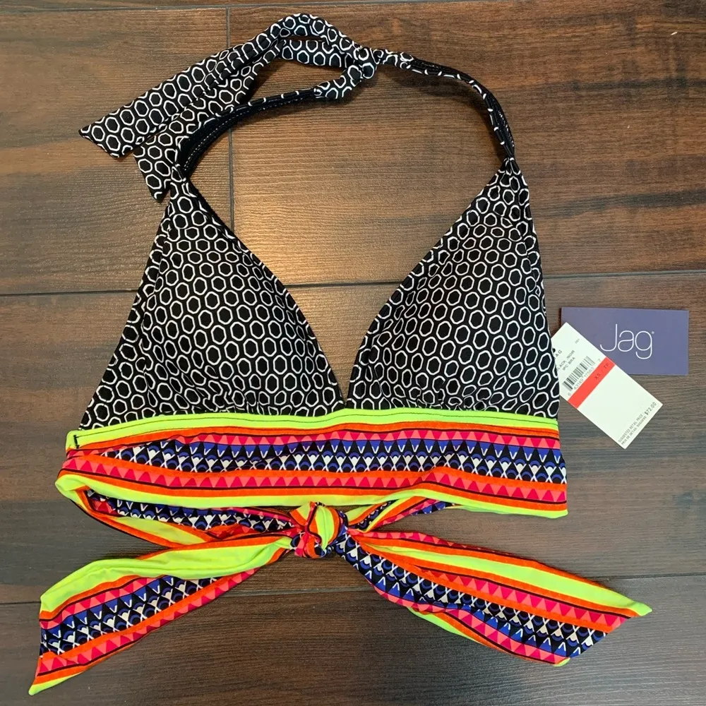 NWT Jag Black Chromatic and Neon Geo Print Bikini Top - Image 3