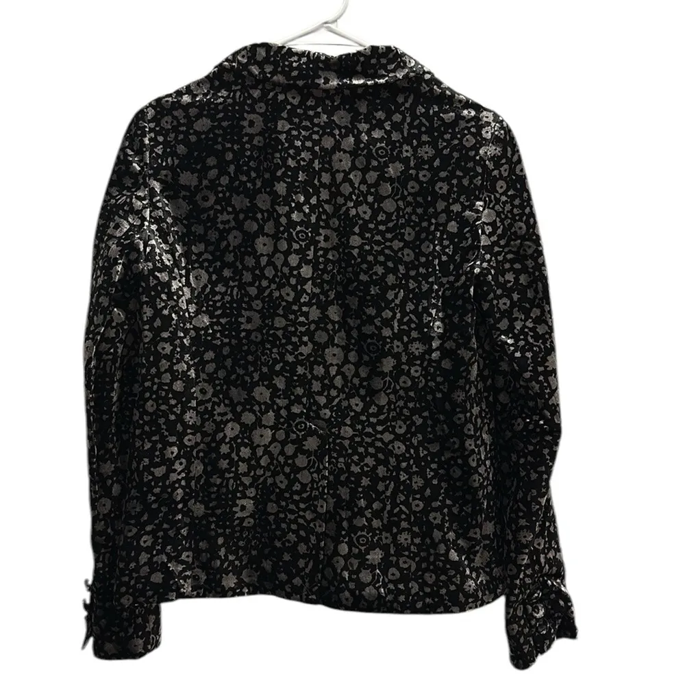 Anthropologie Elevenses Velvet Black Gray Print 1 Button Blazer Jacket Womens 4 - Image 7