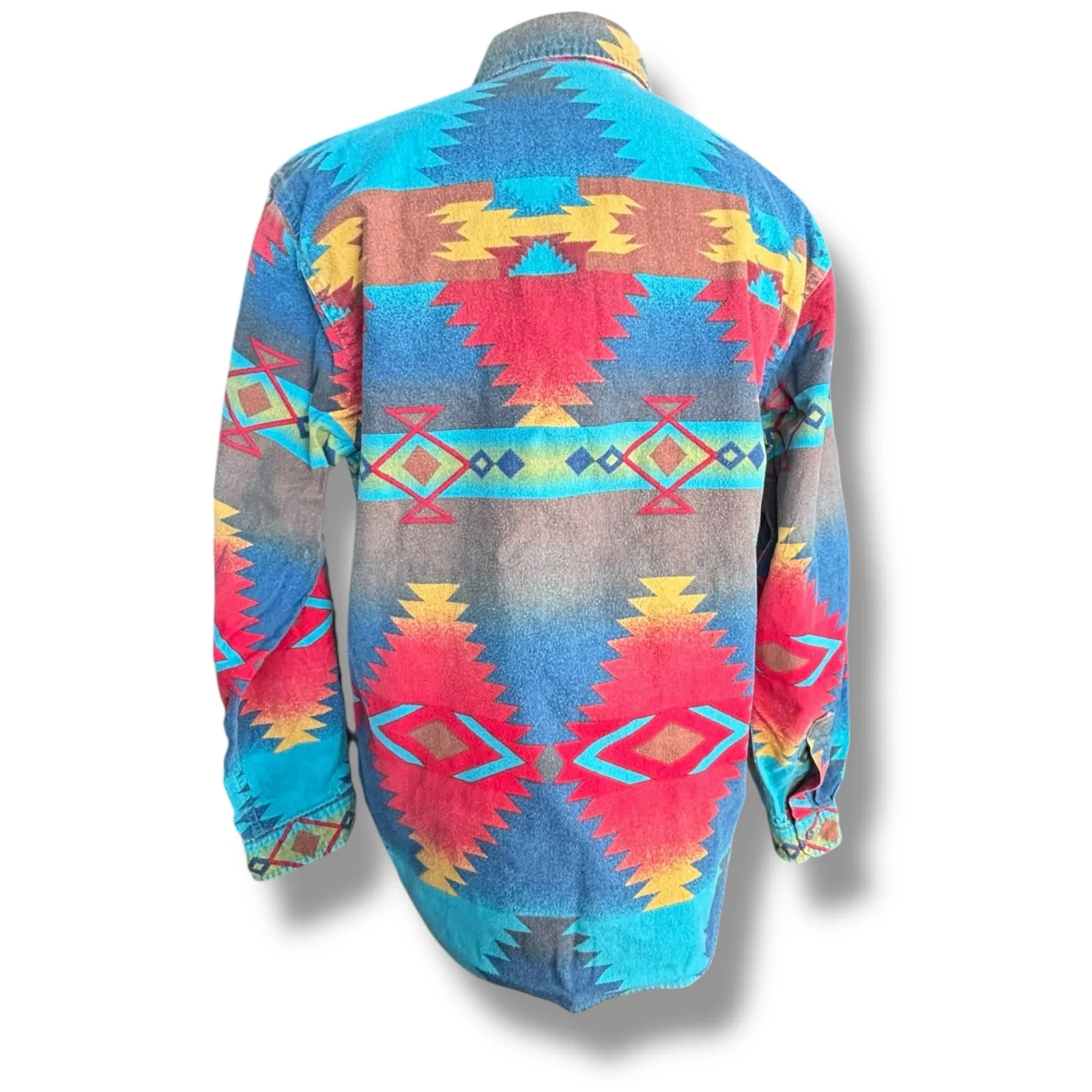 Vintage 90s Woolrich Colorful Southwest Aztec Print Cotton Shirt Made in USA XL - Image 7