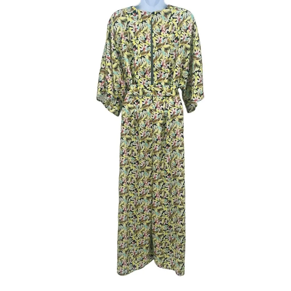 NEW Maisie Satin Abstract Floral Print Wide Leg Jumpsuit V-Neck Dolman Sleeve - Image 2