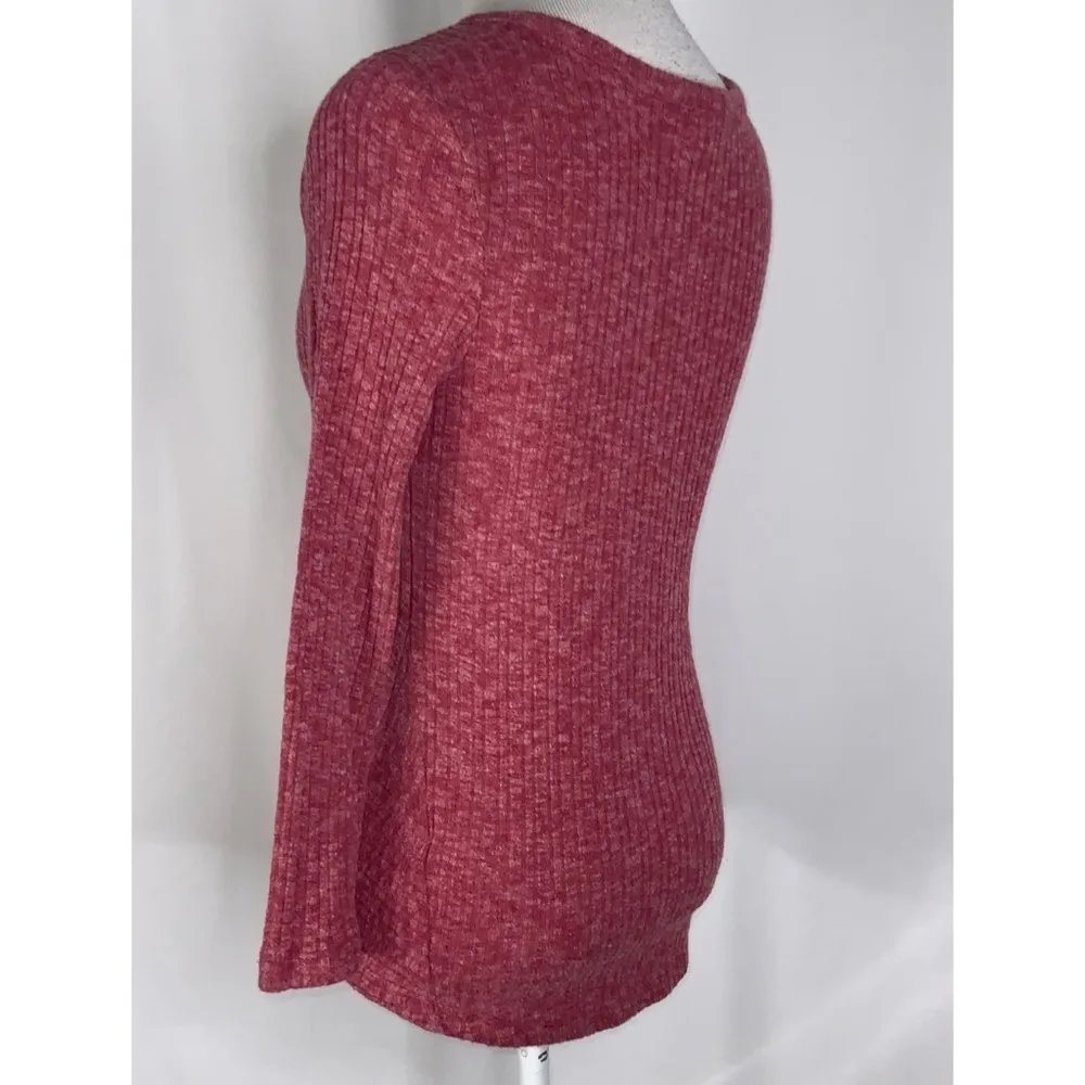 Lucky Brand Pink Ribbed Lace Up Long Sleeve Lace Up Stretchy Knit Top Sm - Image 6