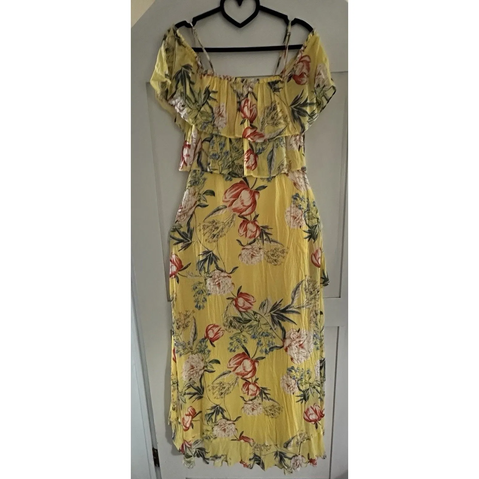 Women's BB Dakota Dress Yellow Floral Off Shoulder Ruffle Flowy High Low Size 0 - Image 7