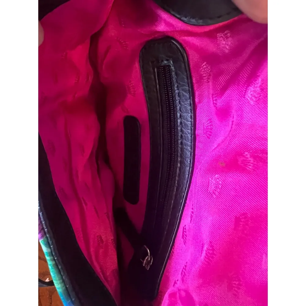 Juicy Couture Crossbody Bag Floral Tropical Print Black Leather Adjustable Strap - Image 8