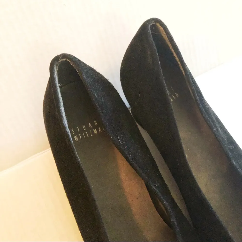 Stuart Weitzman Wedges Black Suede Heels Pumps Sz 9W EUC Business or Event Shoes - Image 5