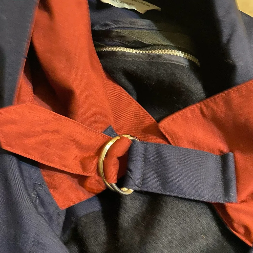 Vintage Investment Hooded Belted Trenchcoat Blue and Red Women's Size 10 - Image 7