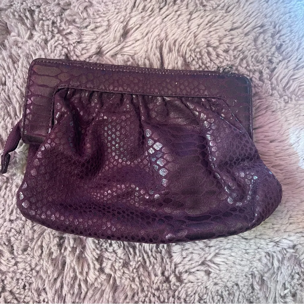 Purple Textured Leather Wristlet with Zipper Closure - Image 3