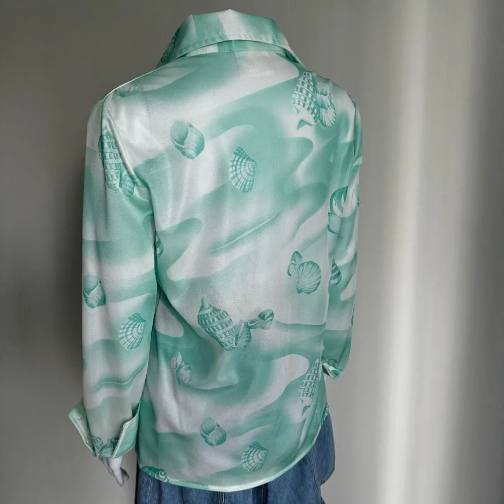 Vintage 70’s Jantzen Sea Shell Print Dagger Collar Top - Image 4
