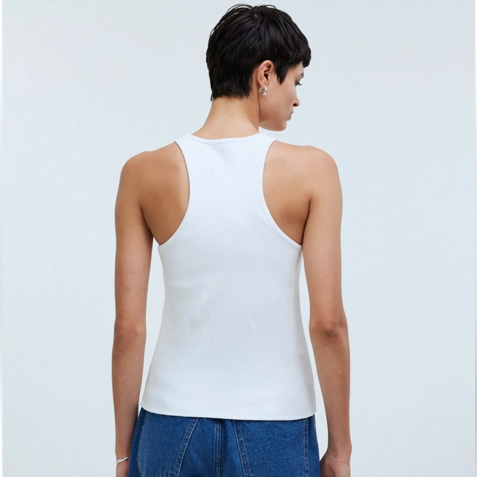 Madewell High Neck Tank w/ Shelf Bra in Sleekhold in‎ Eyelet White Sz XXS NEW - Image 2