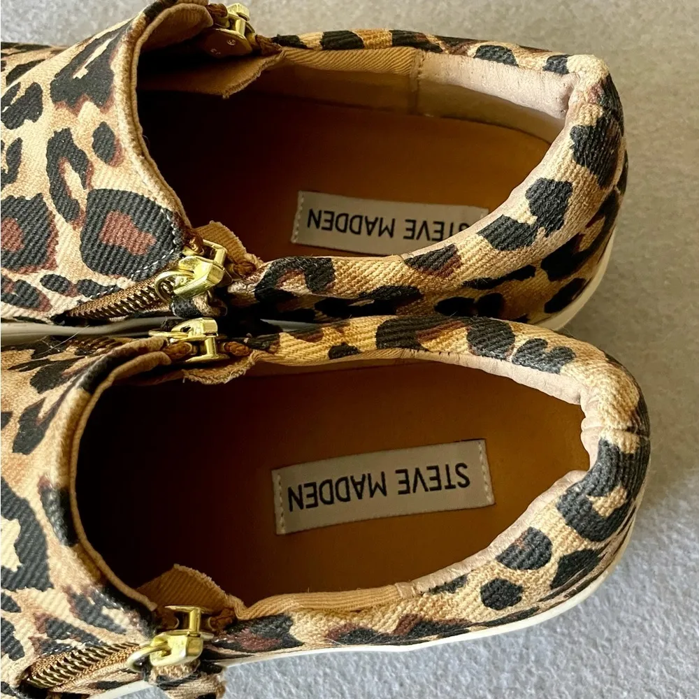 Steve Madden Women’s Glaammar Canvas Leopard Print Dual Zipper Sneakers Size 6.5 - Image 4