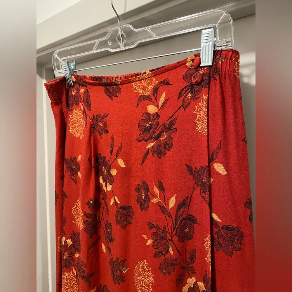 Sag Harbor  VTG 90s Fairycore Red Floral Patterned Wrap Maxi Skirt - M - Image 10