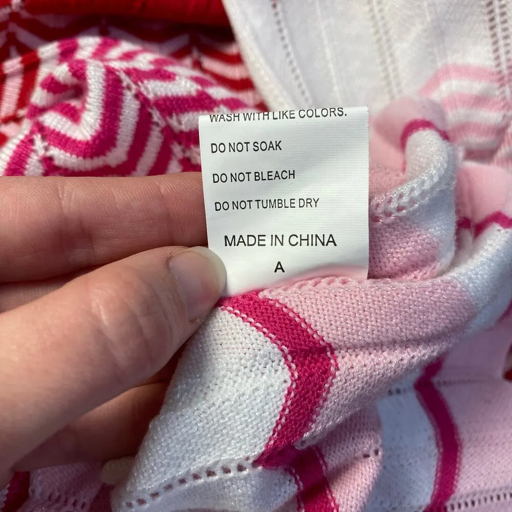 SundayUp Pink Pleated Stripped Knit Short Sleeve Midi Dress Size M Preppy Casual Size M - Image 7