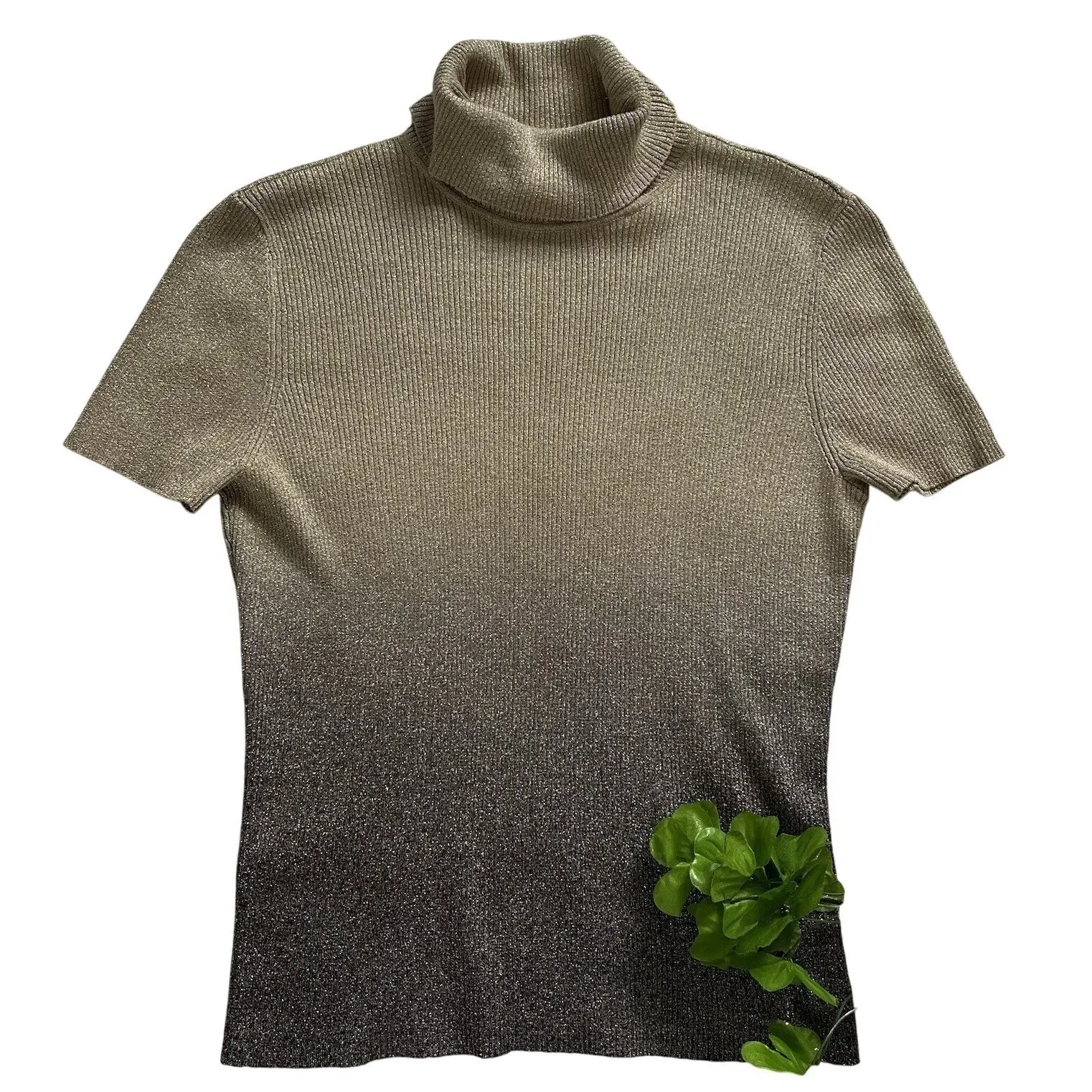 Nygard Women's Sz L Brown Shimmery Turtleneck Short Sleeve Knit Sweater Top Size L - Image 3