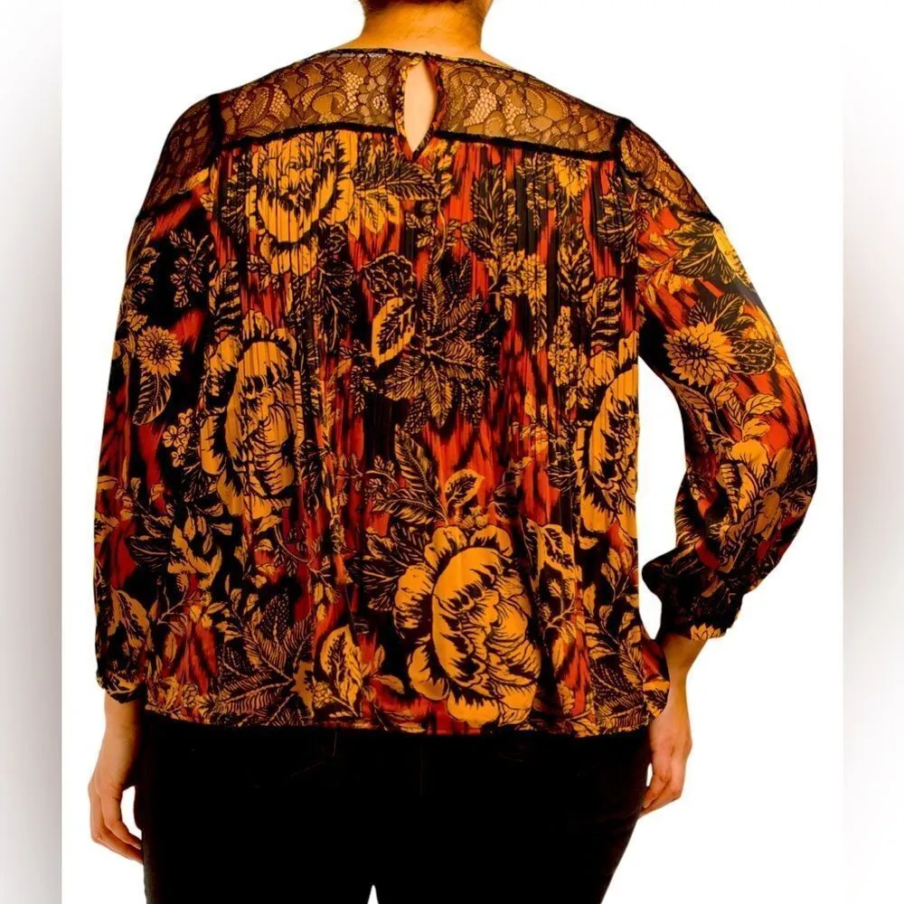 SUNNY LEIGH PLUS PLEATED TOP WITH LACE SHOULDER, Burgundy,2x,NWT - Image 2