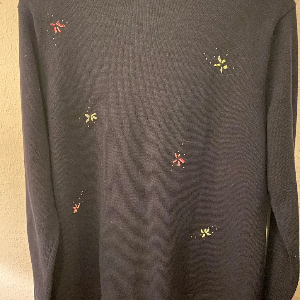 Women’s Vintage Talbots Full Zip black Sweater With Embroidered Fairy Design - Image 7