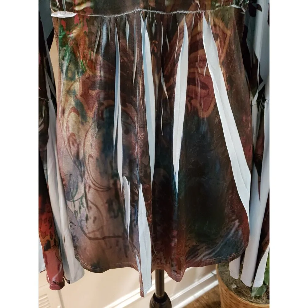 NY Collection Women's Multicolor Polyester Scoop Neck Long Sleeve Top Blouse 1X - Image 3