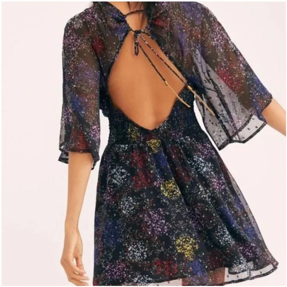 Free People Anna Metallic Smocked Cutout Open Back Mini Dress Women’s XS Flowy - Image 3