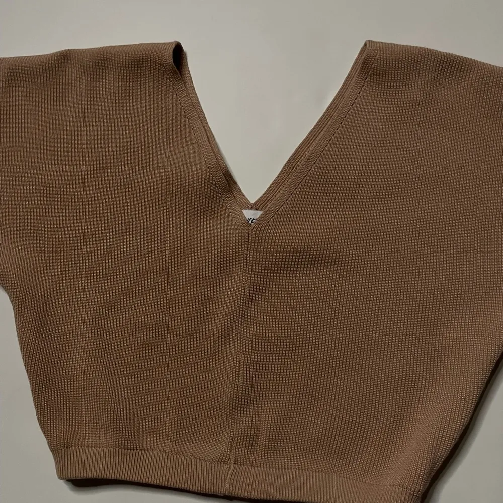 Princess Polly Beige Cropped Ribbed V-Neck Sweater 3/4 Sleeve Size XS/S A10 - Image 8