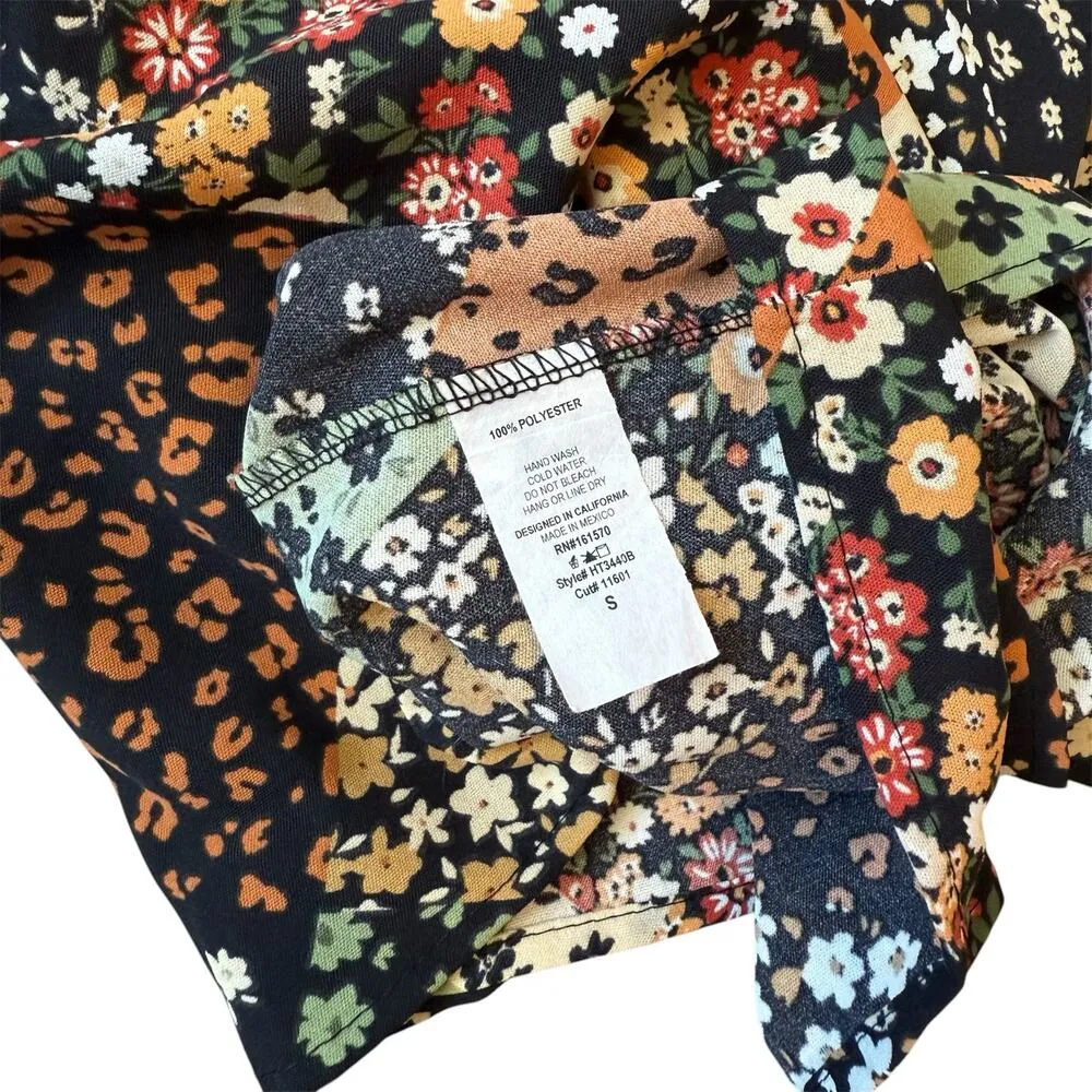Haptics Blouse Ditsy Floral Patchwork Boho Balloon Sleeve Top Small Black - Image 5