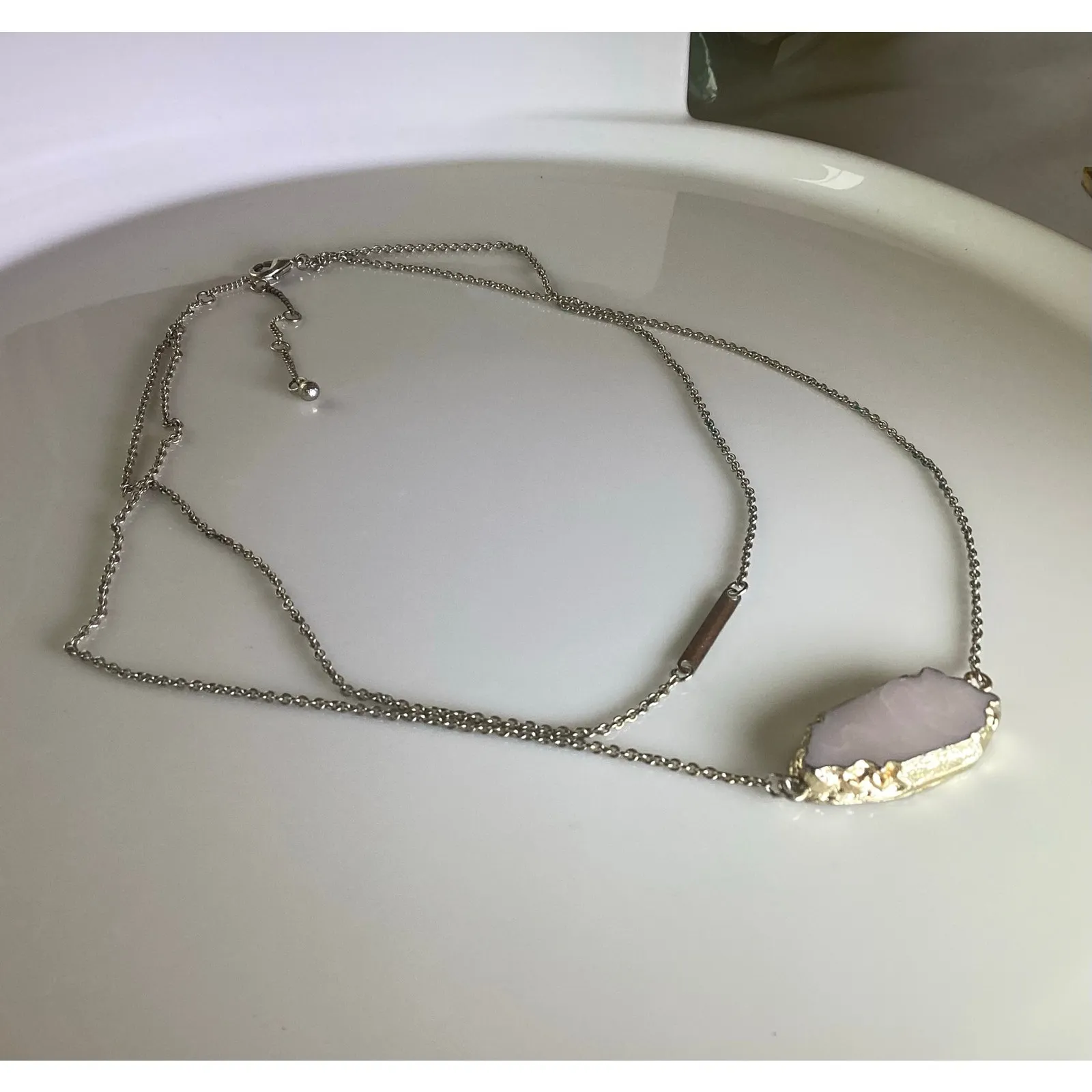 Pink Quartz Gold Tone Double Strand Necklace - Image 3