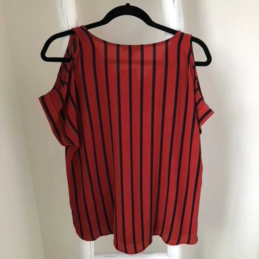 Mine Women's Cold Shoulder Short Sleeve Blouse Sz L Blue Size L - Image 3