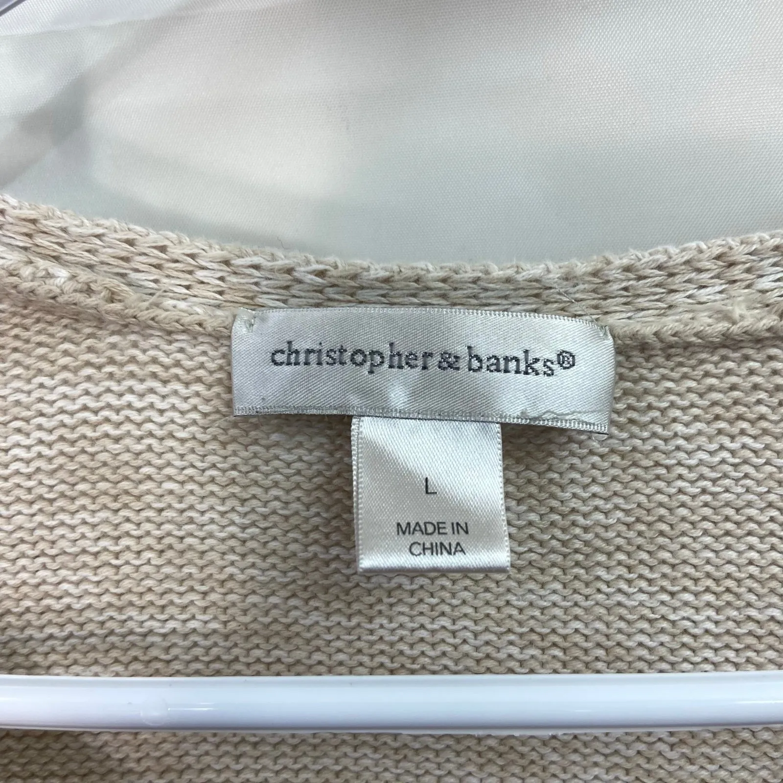 Christopher & Banks women's beige crocheted built-in tank button cotton sweater - Image 6