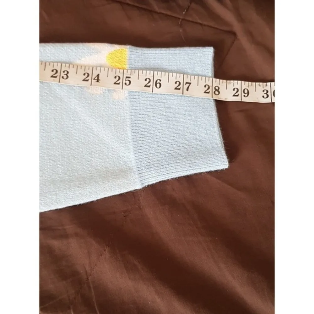 Womens Sweater Cardigan Ribbed Neckline Floral Daisy Blue Artsy Grandmacore XL Multiple - Image 12