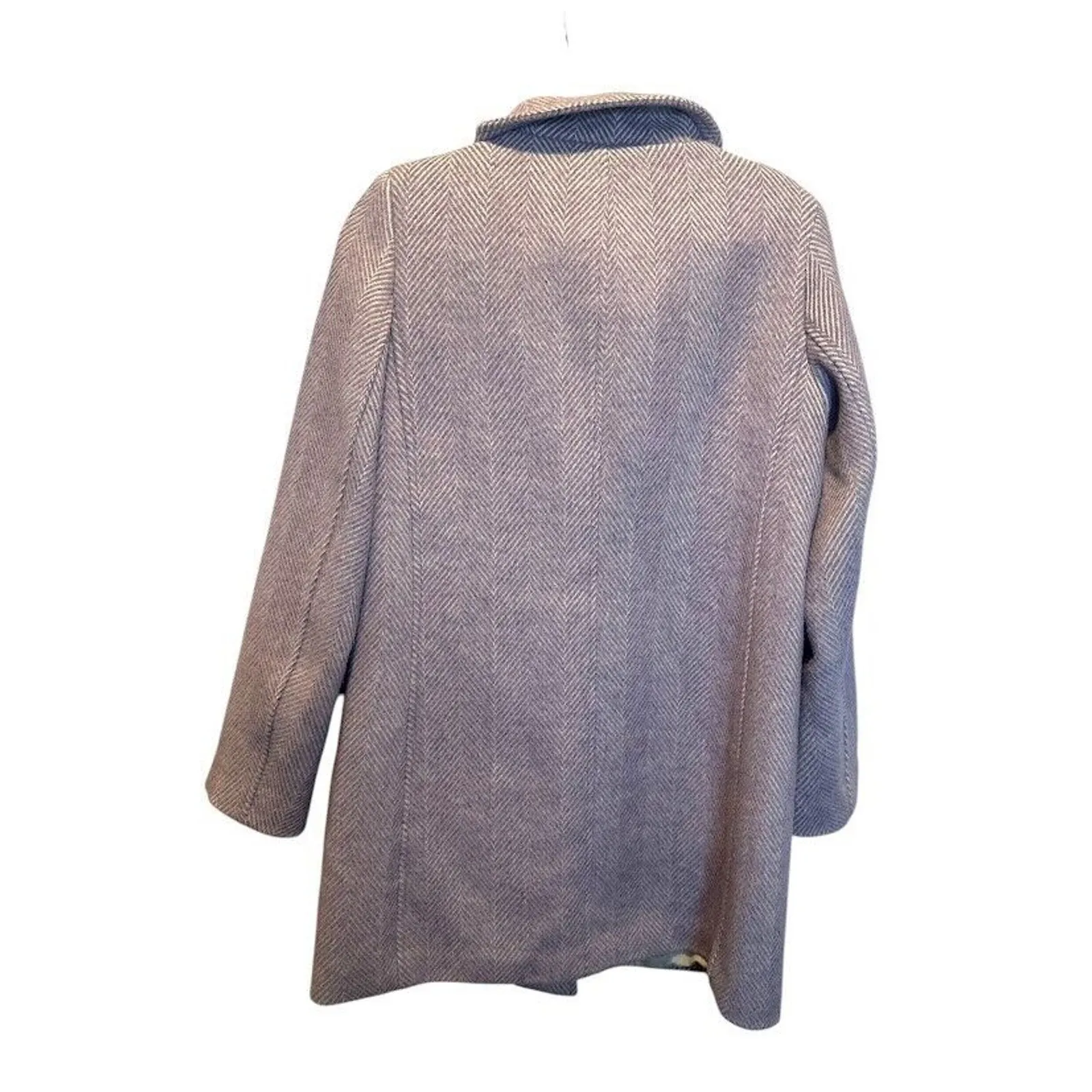 LOFT Lilac Wool Blend Pea Coat Jacket Herringbone Asymmetric Zip Pockets Small - Image 4