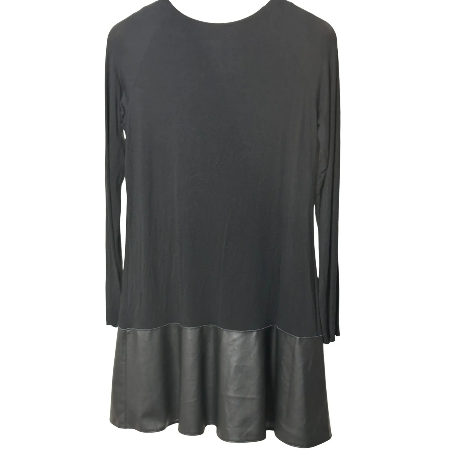 Bailey 44 Black Georgina Dress Faux Leather Hem Minimalist Punk Chic Size‎ Large - Image 8
