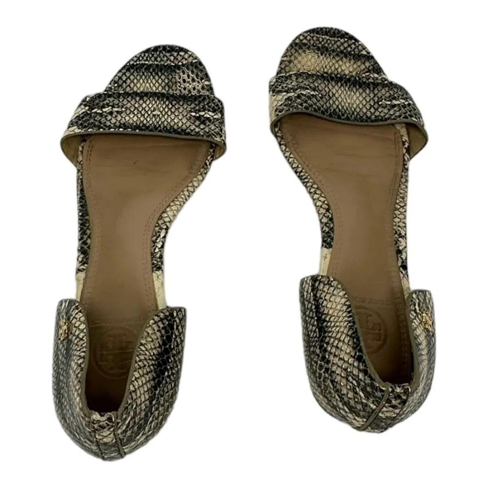 Tory Burch Savannah D'Orsay Snakeskin Print Flat Sandals Size 8.5 - Image 4