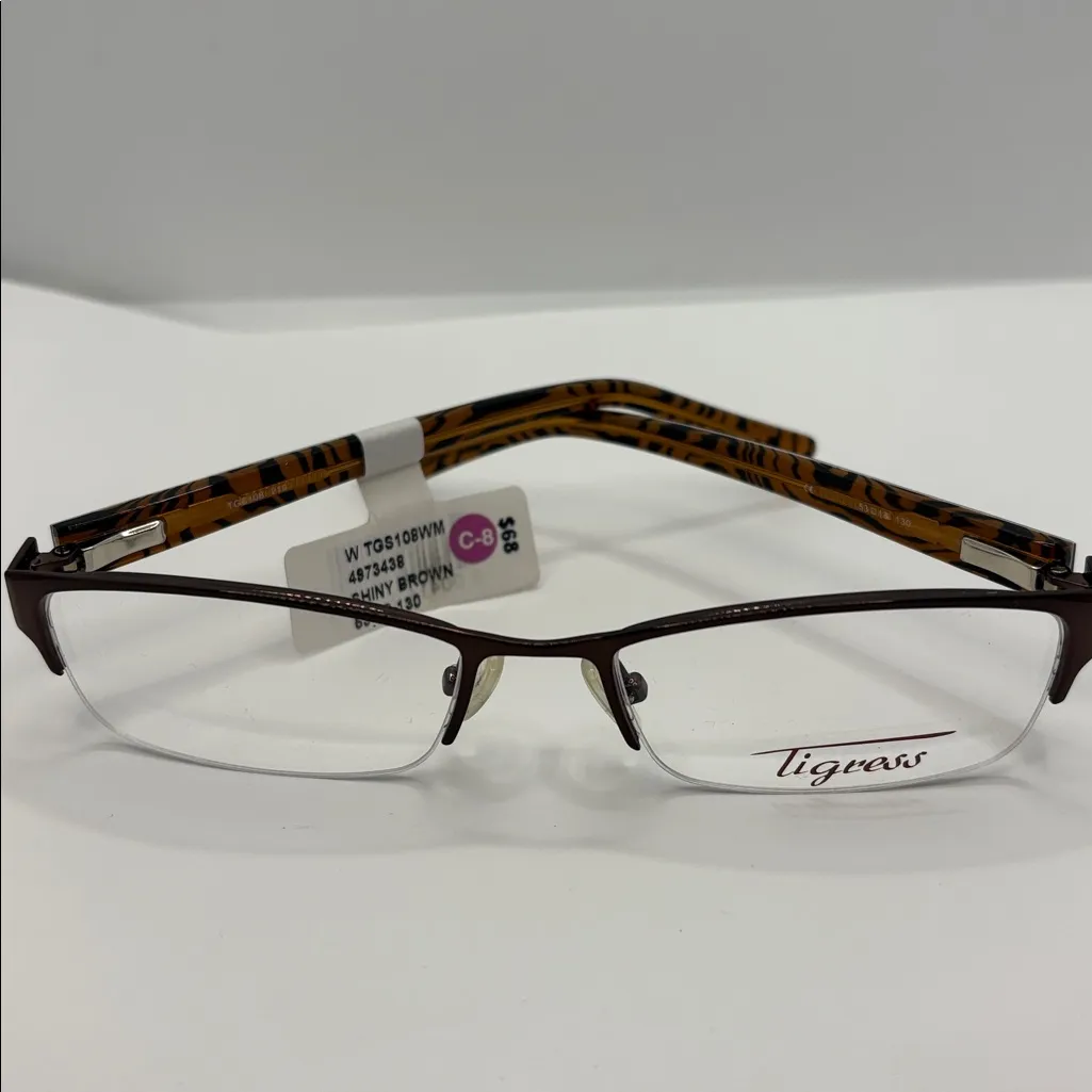 Tigress Women's TGS108 Prescription Eyeglasses shiny Brown tiger print NWT - Image 8