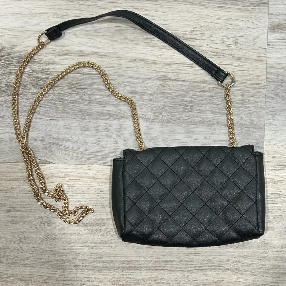 Sag Harbor Black Quilted Faux Leather Mini Crossbody Bag Purse Gold Chain Strap - Image 4