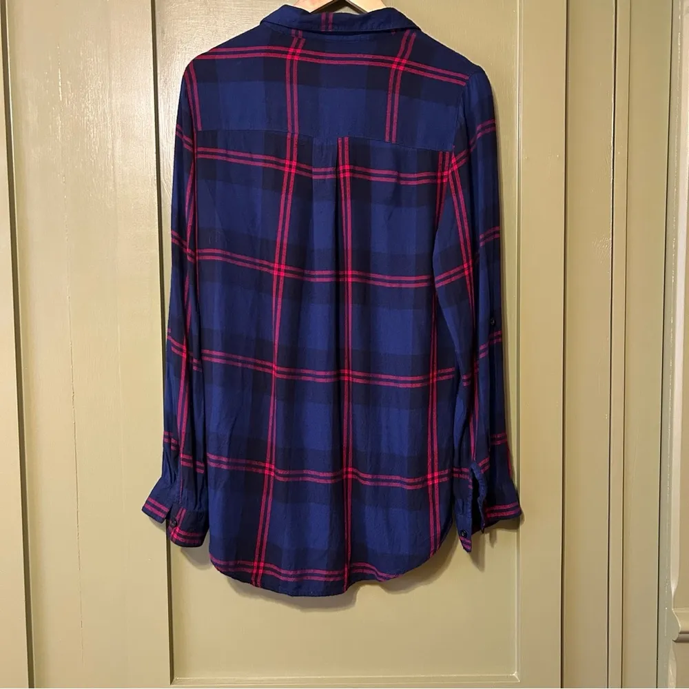 Red and Blue Plaid Button Down sz L Size L - Image 3