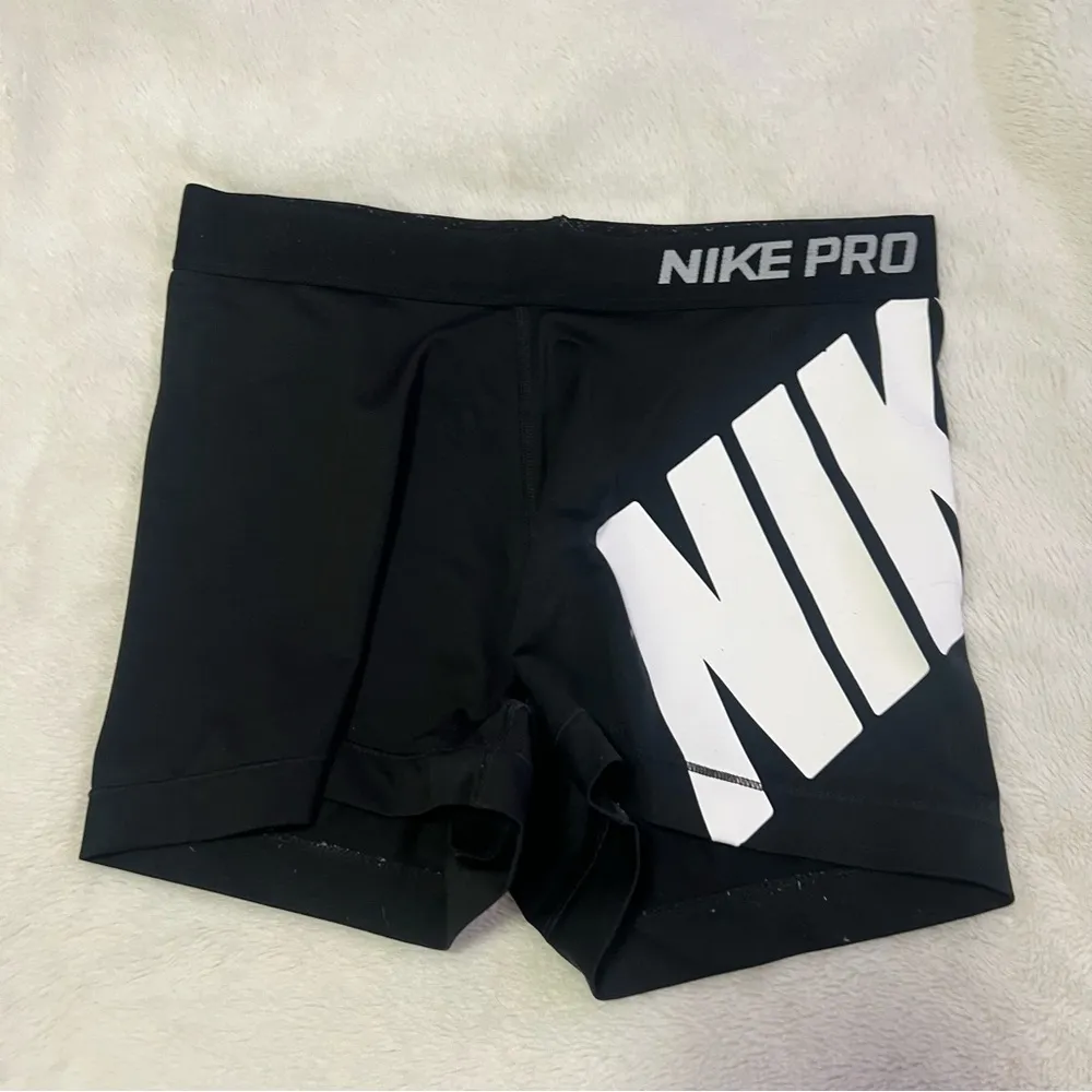 Nike Pro Black Shorts with White Logo - Image 2
