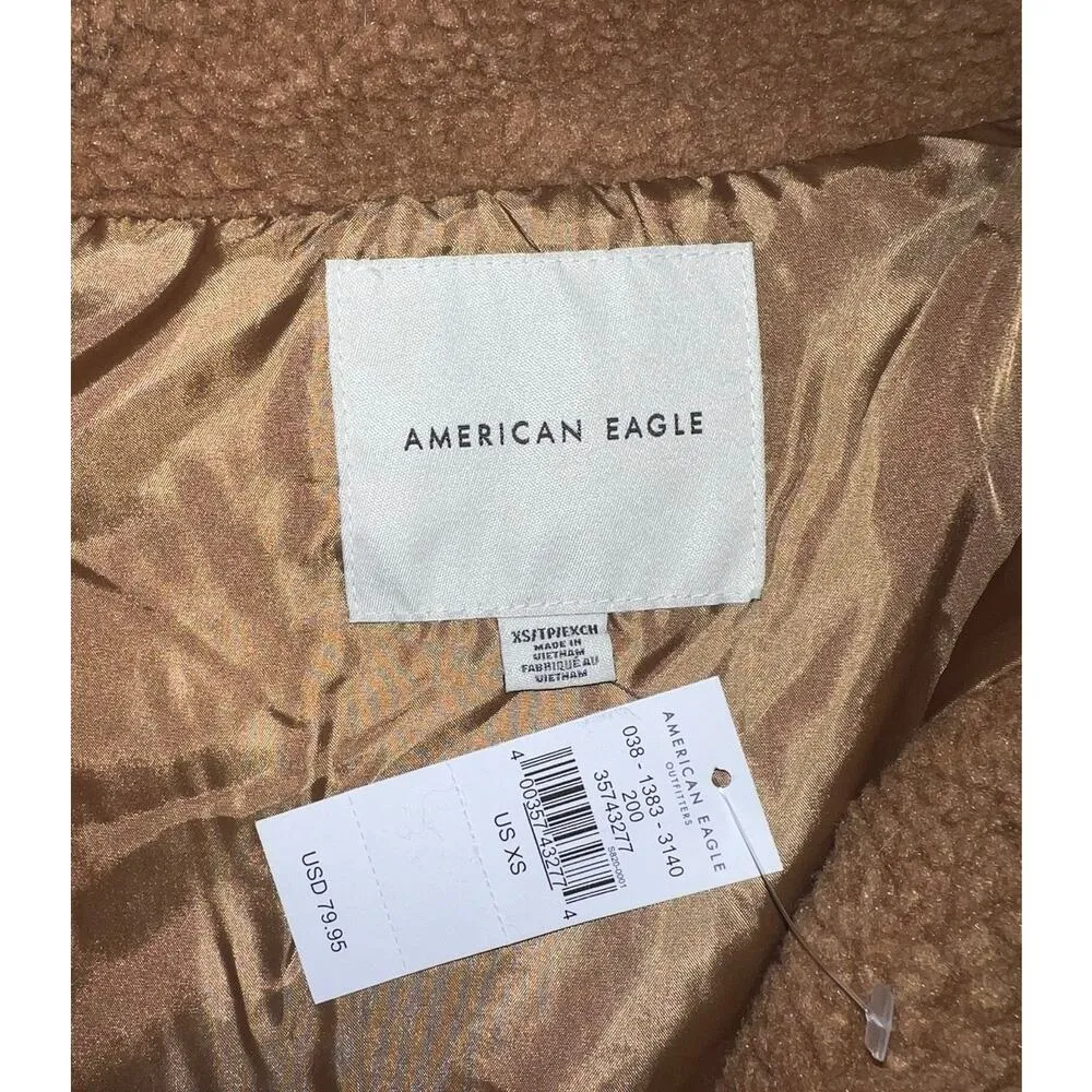 American Eagle Tan Sherpa Teddy Cropped Jacket size XS NWT Trucker Jacket - Image 2