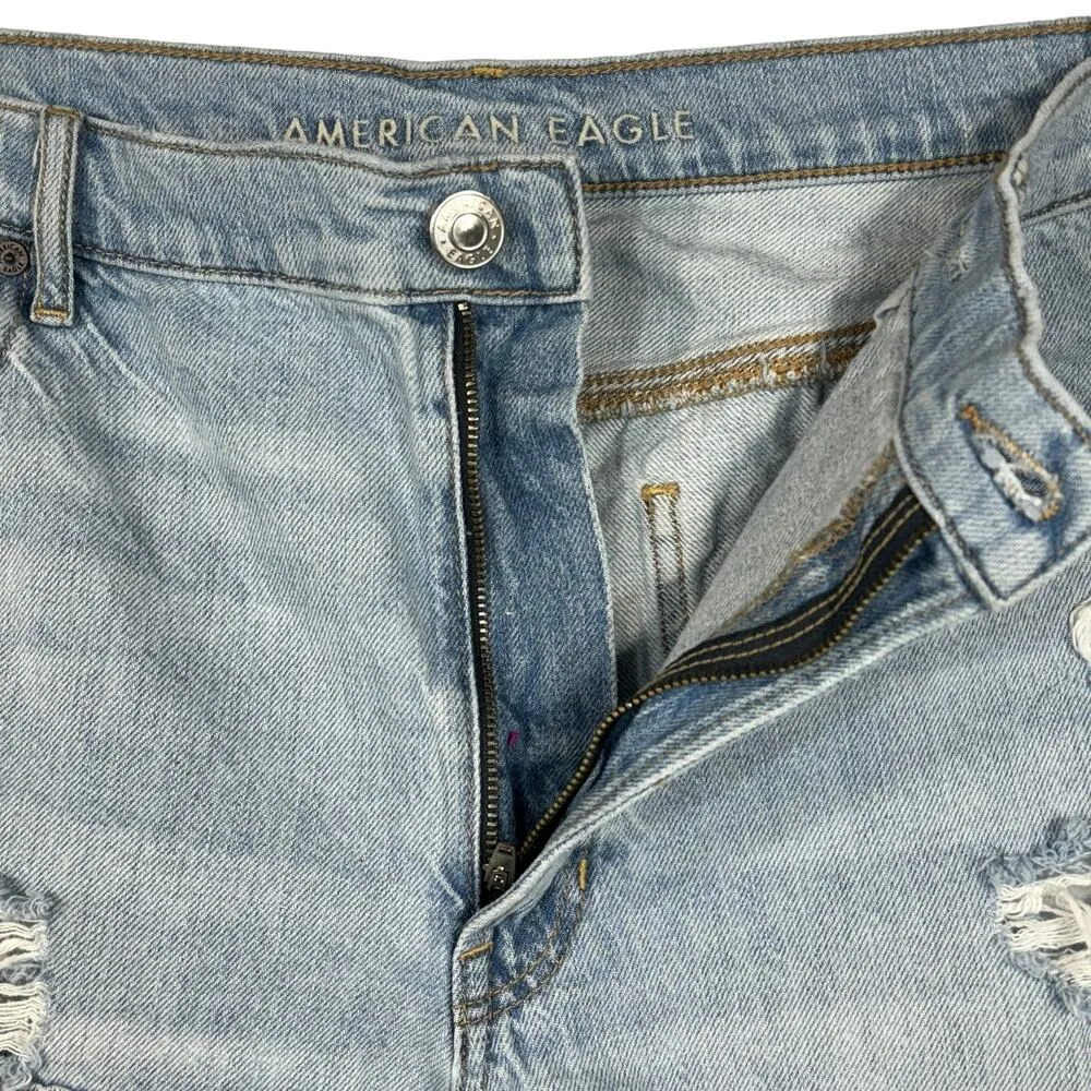 American Eagle SZ 18 - 90’s Boyfriend Jean Shorts Distressed Patches Frayed Hems - Image 4