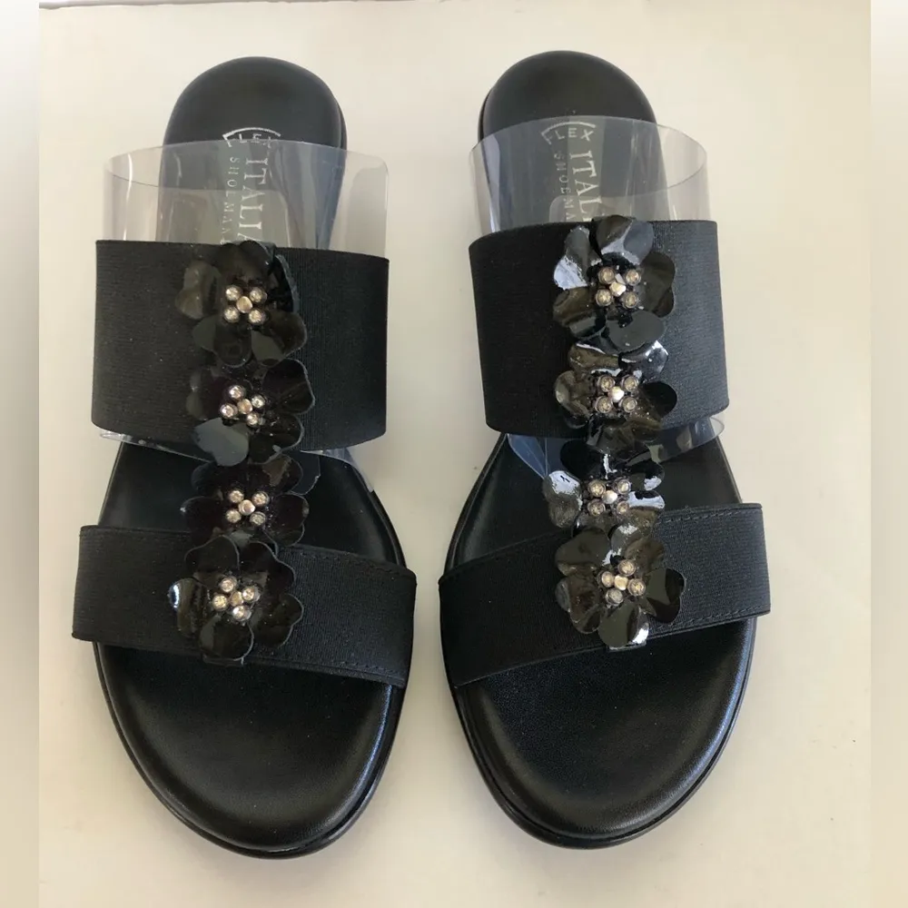 ITALIAN SHOEMAKERS FLEX SIZE 8M Womens Slip On Wedge Sandals Embellished Black - Image 9