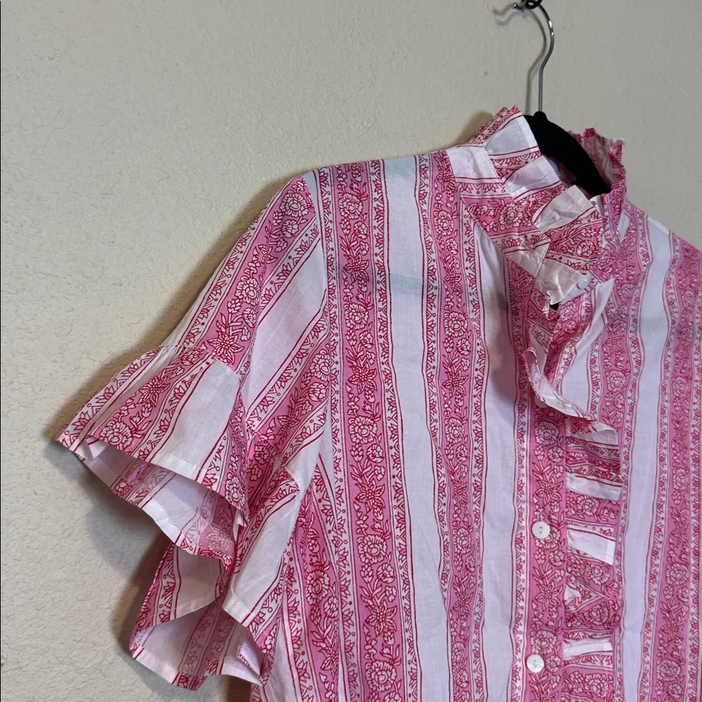 Mille Resort Wear Vanessa Floral Ruffle Cotton Top Size Small White - Image 4