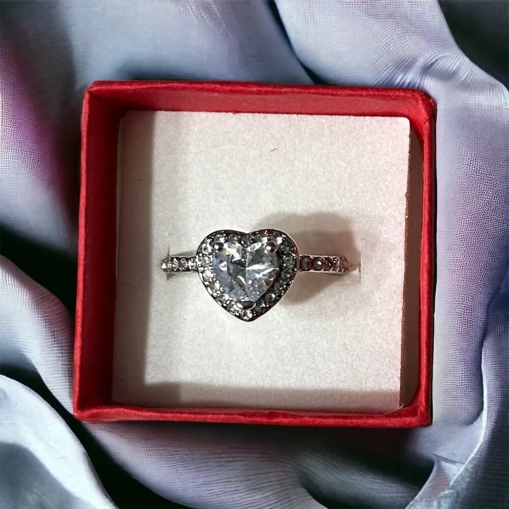 Silver Heart Cubic Zirconia Women's Ring Size 6 NEW IN BOX Silver - Image 2