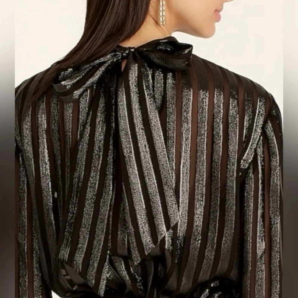 J.CREW Metallic Chiffon Mockneck Top with Tie | S - Image 4
