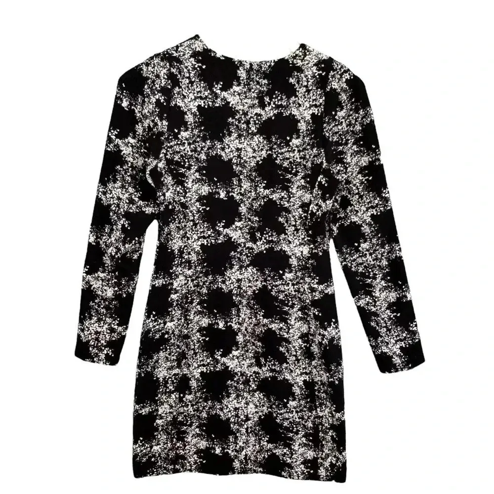 Club Monaco Kaisie Dress Black White 3/4 Sleeve Stretch Knit Lined Size 6 - Image 3