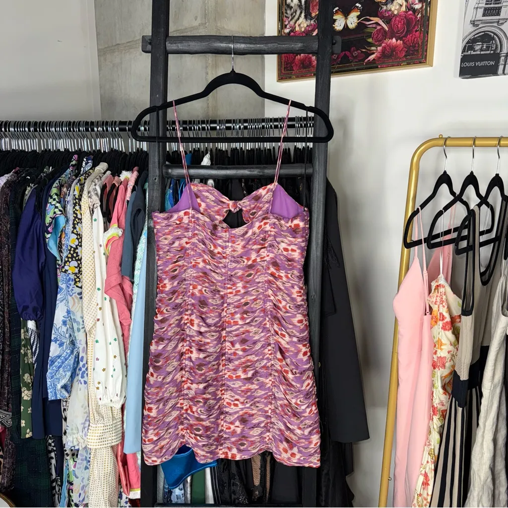 Zara Purple Rust Draped Bow Cut-Out Ruched Mini Dress - Image 11