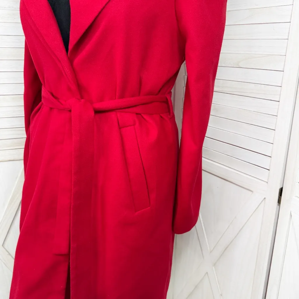 OnTwelfth Puff Shoulder Sleeve Belted Coat Trench Red XL - Image 6