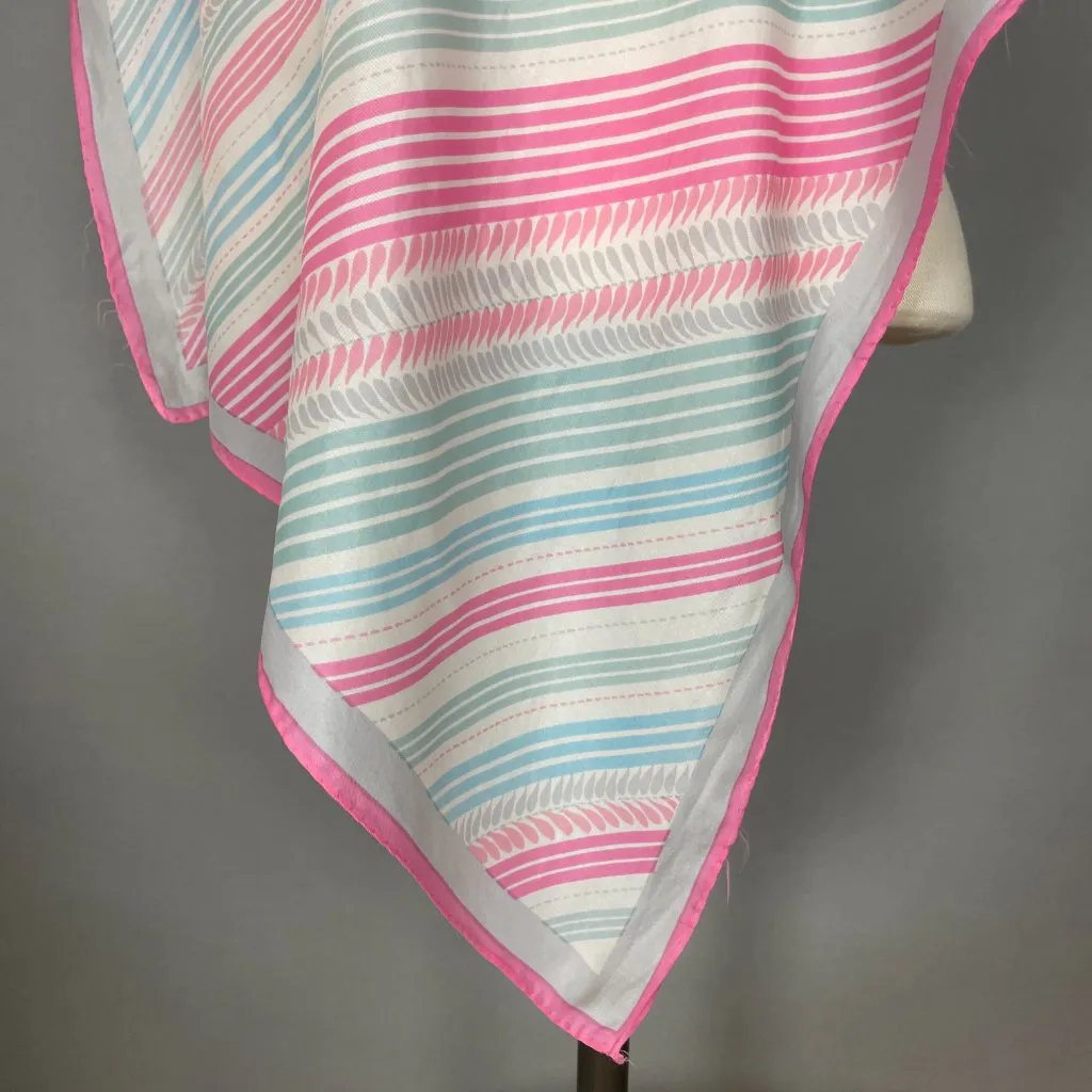 Vintage Scarf Square Diagonal Stripes Twee Retro Pink‎ White Blue Gray 22.5x23 - Image 5