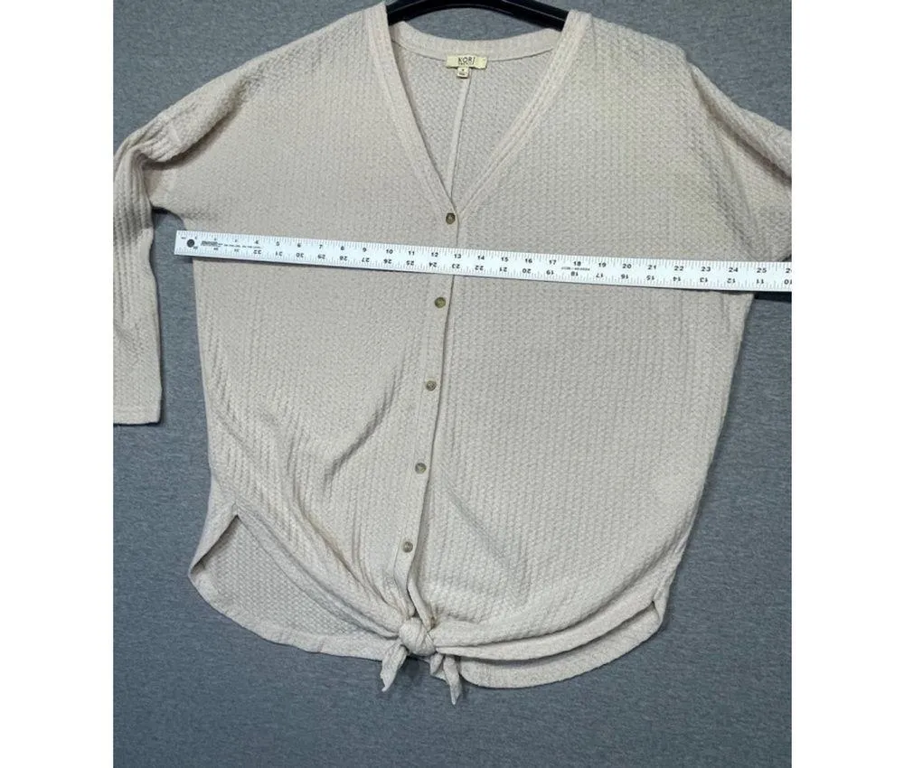 Women's Kori America Cream Waffle Knit Top Size S - Image 3