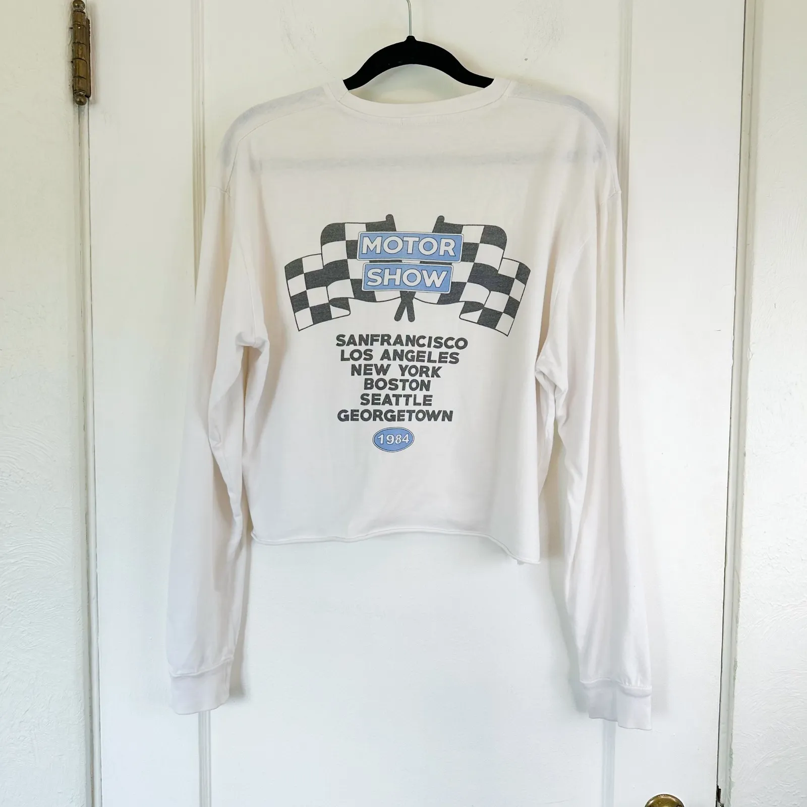 Brandy Melville | John Galt 1984 Motor‎ Show Long Sleeve Crop Cotton Blend Top - Image 4