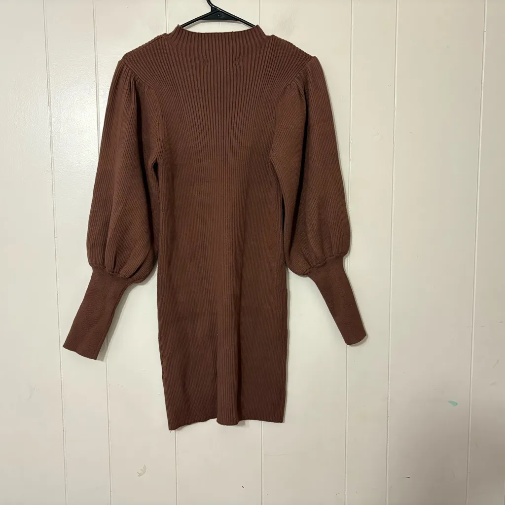 AVANTLOOK Bubble Sleeve Slim Knit Brown Sweater Winter Dress Size Large New - Image 8
