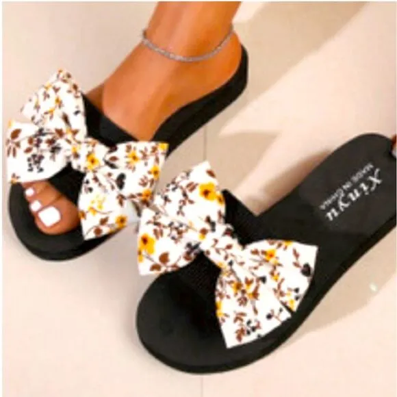 NEW Floral Print Bow Slide Sandal Spring, Summer Size: 7| - Image 2