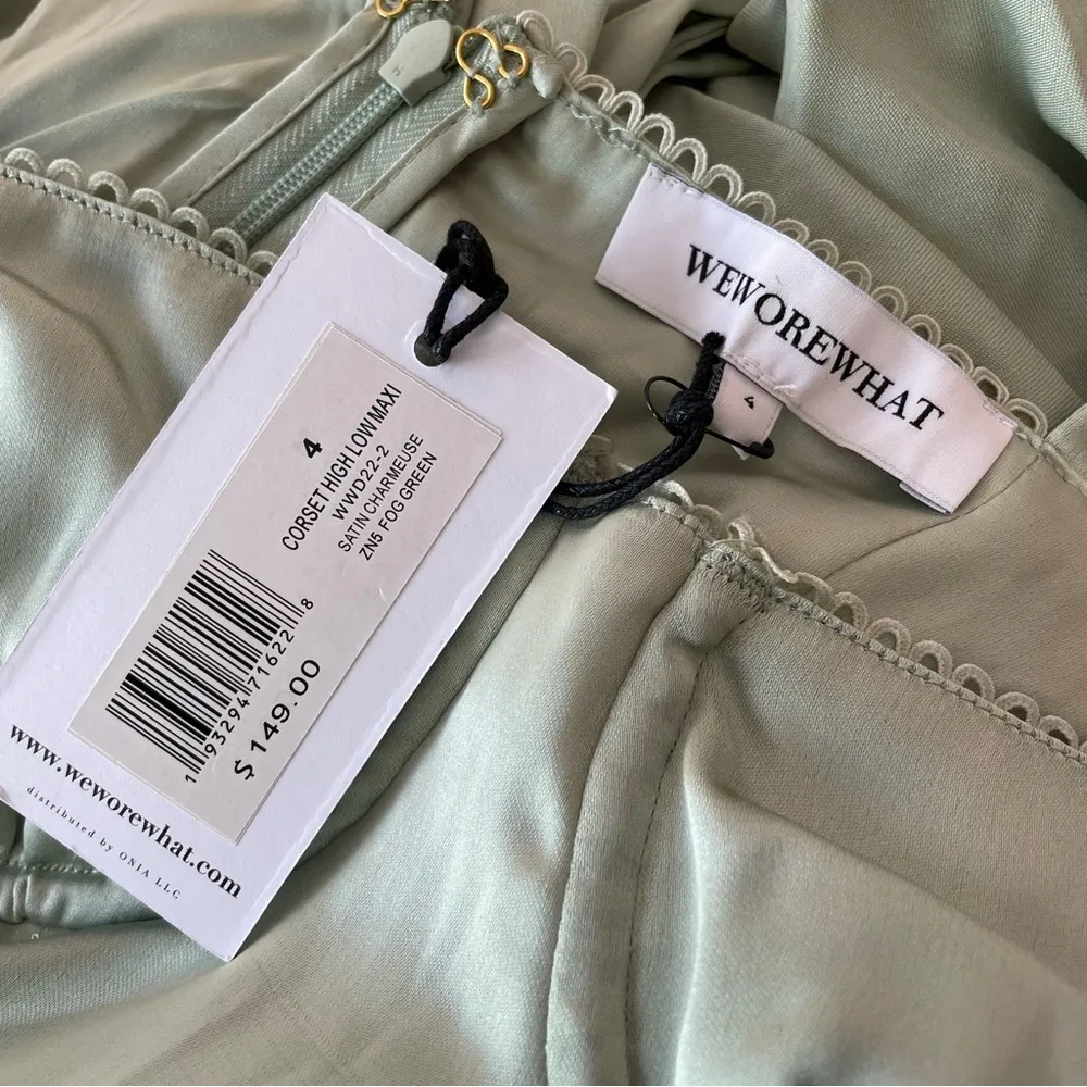 WeWoreWhat Corset High Low Maxi in Fog Green Satin Charmeuse Women’s Sz 4 - Image 5