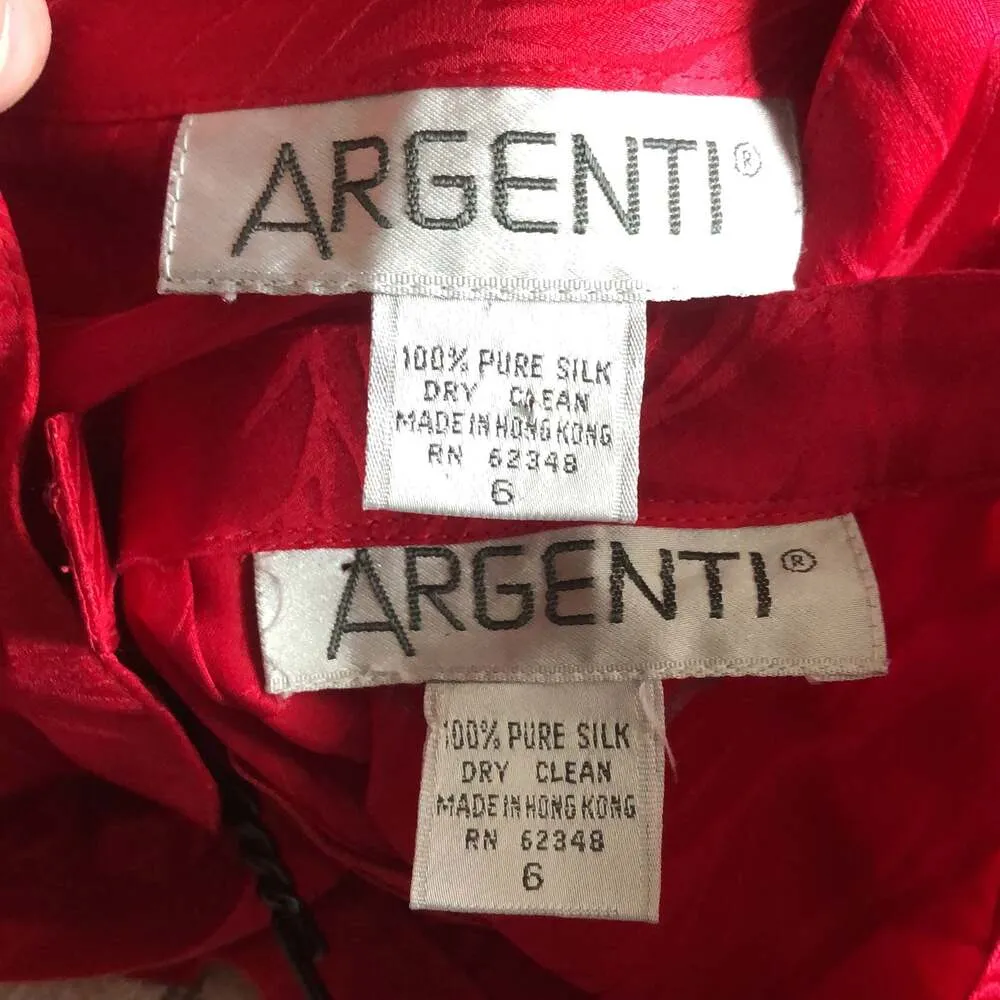 Vintage Argenti 100% pure Silk red skirt suit with asymmetrical closing size 6 - Image 12