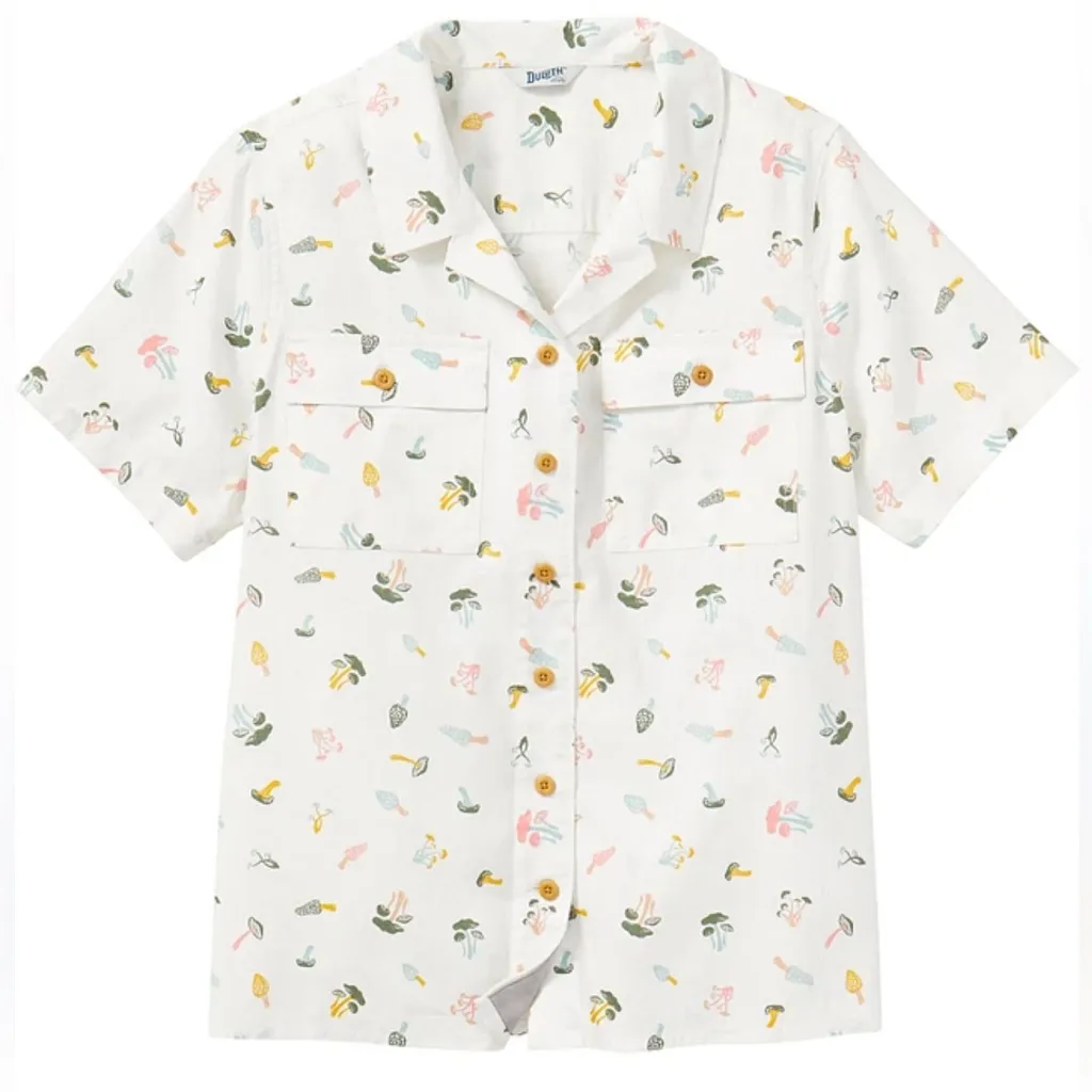 Duluth Untucked Artisan Hemp Camp Shirt Collated Short Sleeve Mushroom Novelty M White Size M - Image 1